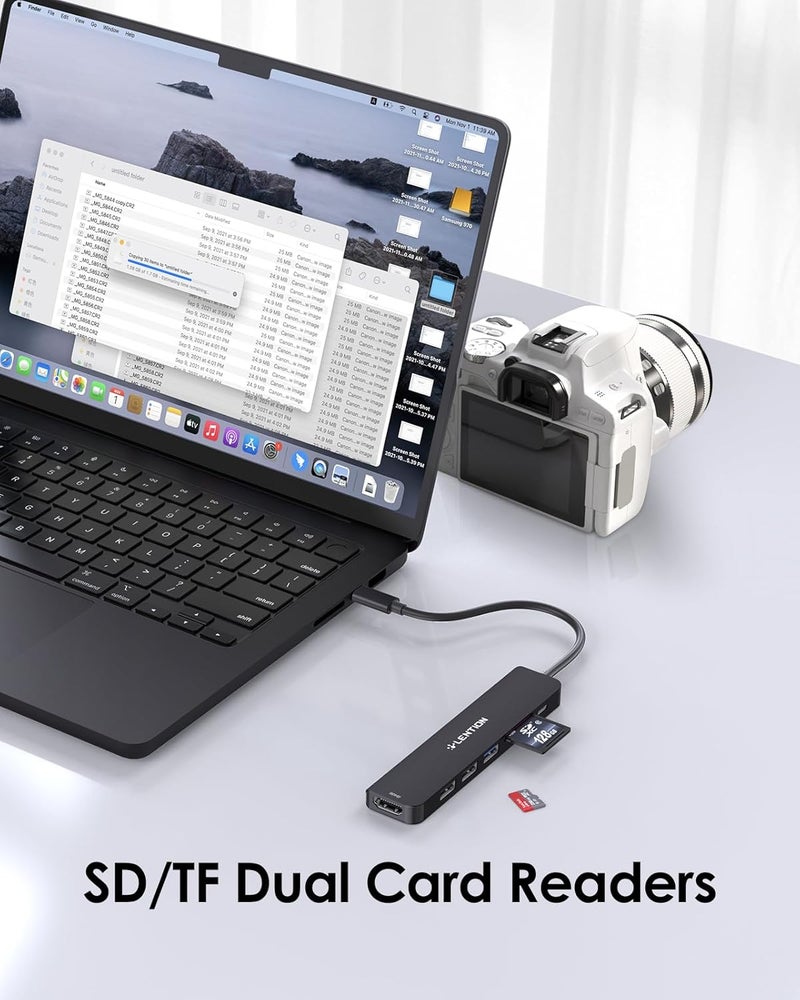 Lention USB C Hub with 100W Charging, 4K@60Hz HDMI, Dual Card Reader, USB 3.0 & 2.0 Compatible 2025-2016 MacBook Pro, New Mac Air/Surface, Chromebook, More, Stable Driver Adapter (CB-CE18p.Black) - Image 3